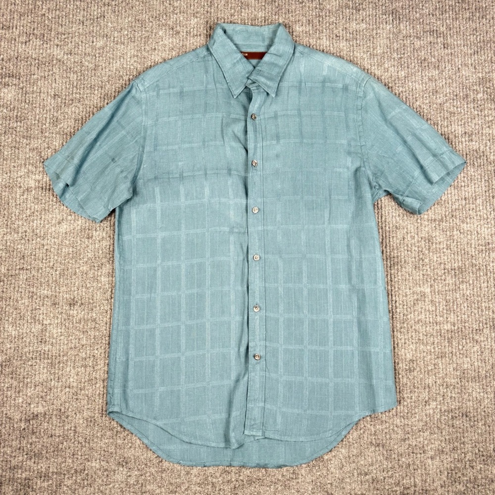 Vtg Perry Ellis Button Up Mens M Linen Cotton Short Sleeve Preppy Cabana Resort